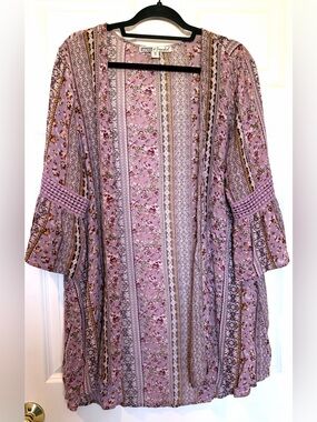 Gypsies & Moondust Boho Floral Stripe Kimono Cardigan - Size L